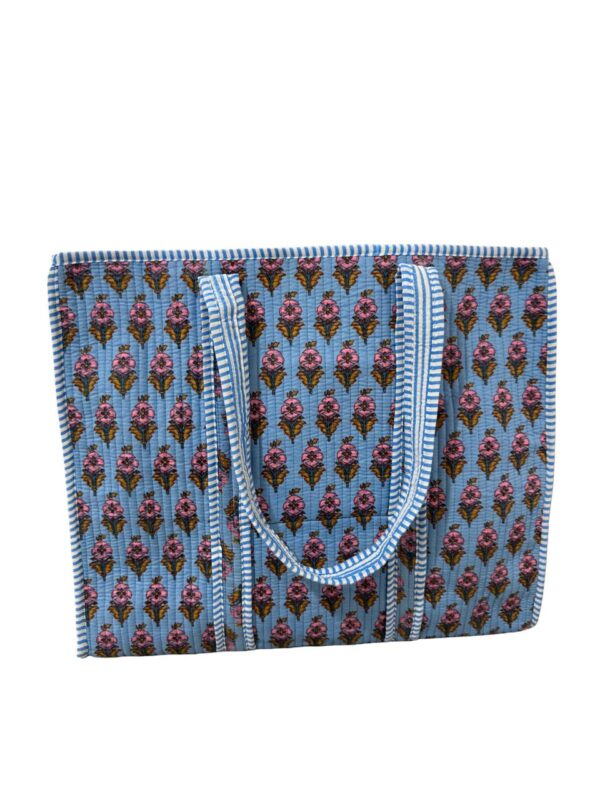 Baby Blue Floral Quilted Tote Bag