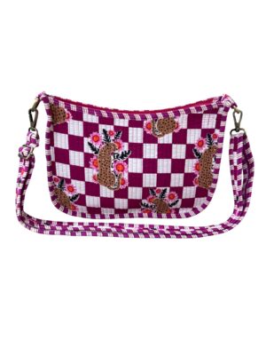 Deep Maroon Checked Tiger Print Sling Bag