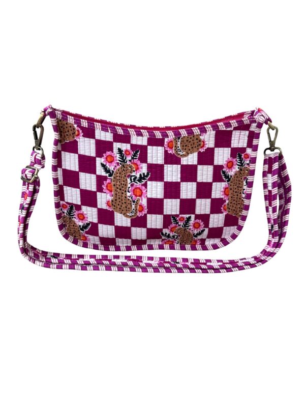 Deep Maroon Checked Tiger Print Sling Bag