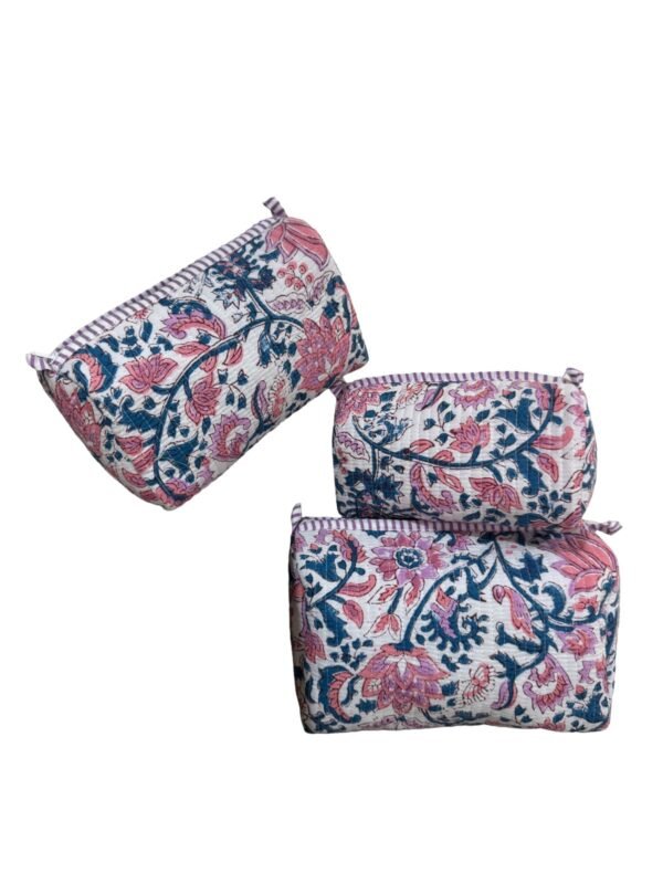 Block Print White Floral Multi Utility Pouches Set