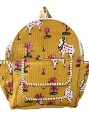 Mustard Pichwai Printed Quilted Backpack