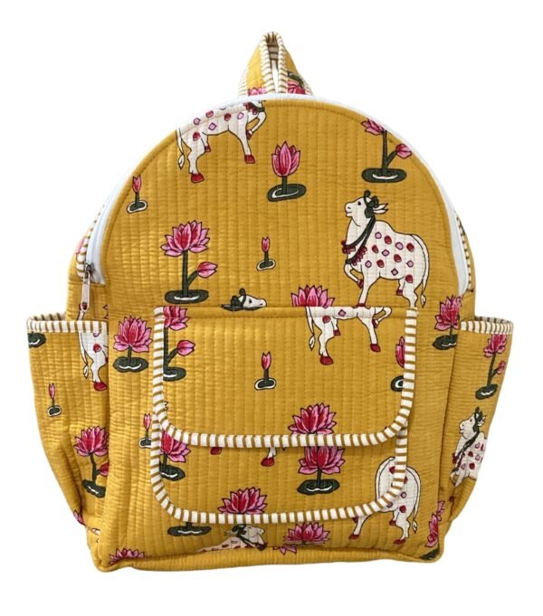 Mustard Pichwai Printed Quilted Backpack