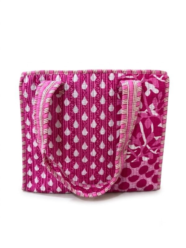 Handcrafted Pink Quilted Cotton Tote Bag for Women | Shopping Zipper Bag for Grocery, Picnic, Market & Daily Use