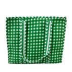 Green Checked Print Quilted Zipper Tote Bag