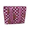 Deep Pink Checked Tiger Print Quilted Zipper Tote