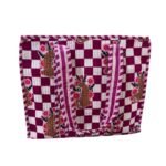 Deep Pink Checked Tiger Print Quilted Zipper Tote